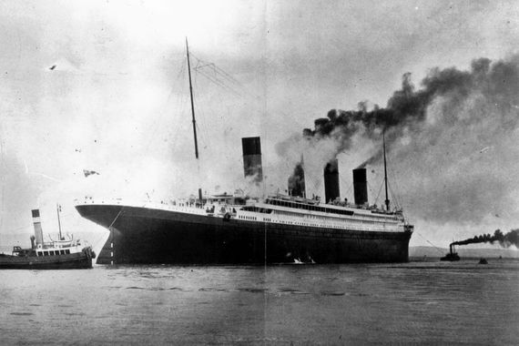 Circa 1912: The luxury White Star liner 'Titanic', which sank on its maiden voyage to America in 1912, seen here on trials in Belfast Lough. (Getty Images) Circa 1912: The luxury White Star liner 'Titanic', which sank on its maiden voyage to America in 1912, seen here on trials in Belfast Lough. (Getty Images)