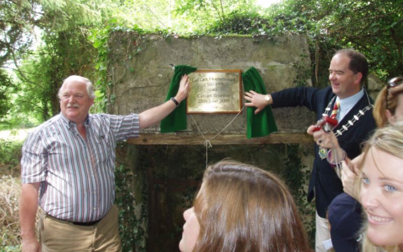 Here, my cousin, Eamon Curran of Ballinamore, and Enda McGloin CC, the Mayor of Leitrim. unveil the plaque which reads: "Curran Homestead 1700—1979, Curran Reunion 28th June 2009". Here, my cousin, Eamon Curran of Ballinamore, and Enda McGloin CC, the Mayor of Leitrim. unveil the plaque which reads: "Curran Homestead 1700—1979, Curran Reunion 28th June 2009".
